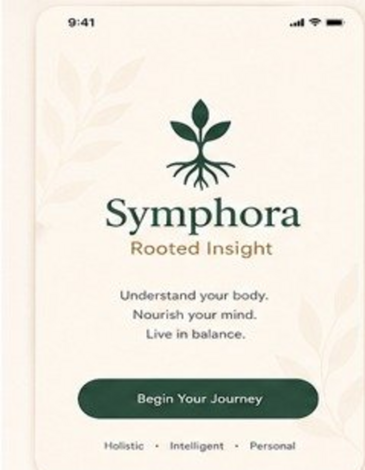 Symphora welcome screen — a seed pushing through soil